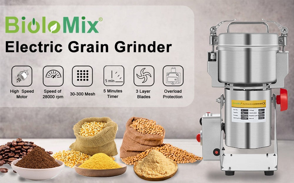 Molino de Moler BioloMix, Molino de Granos Oscilante de 800g, Molino de Cocina Portátil Multifunción para Café