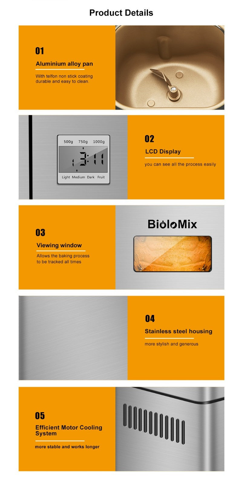 Biolomix BBM013 Máquina de Pan Automática de Acero Inoxidable 19 en 1