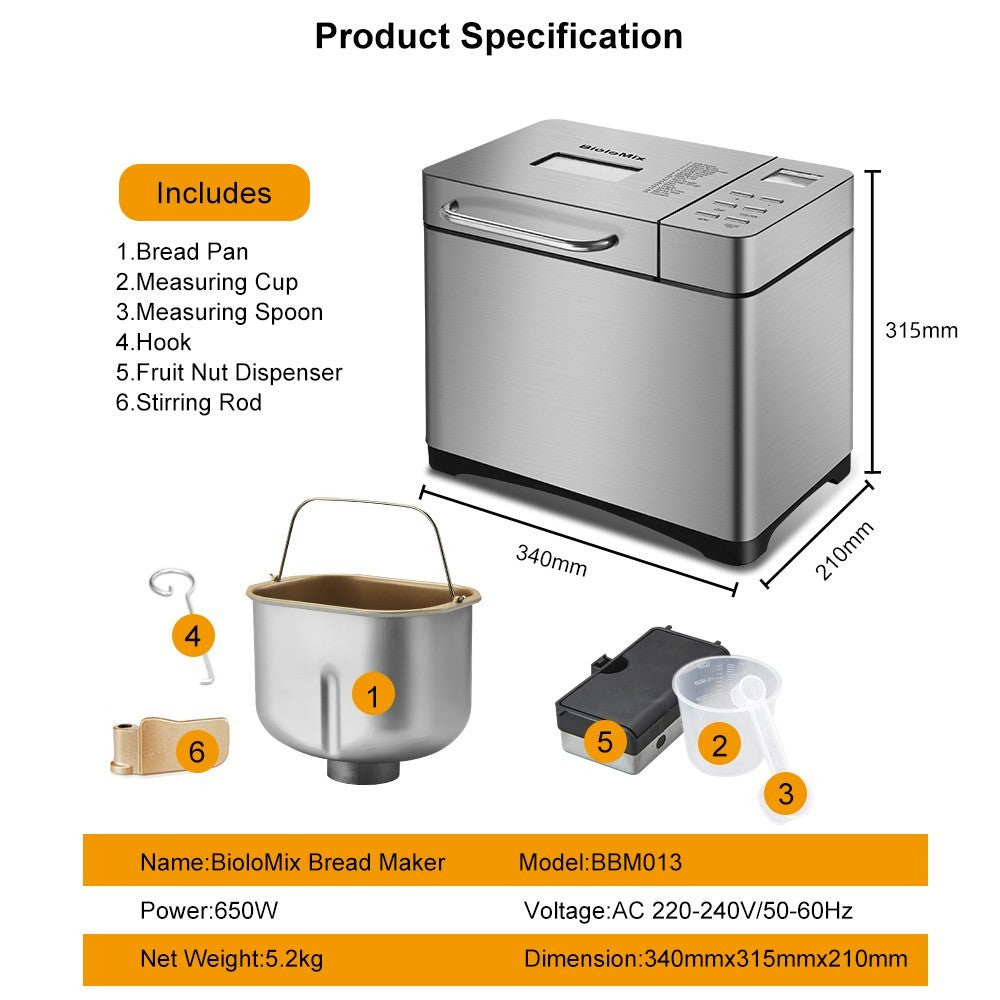 Biolomix BBM013 Máquina de Pan Automática de Acero Inoxidable 19 en 1