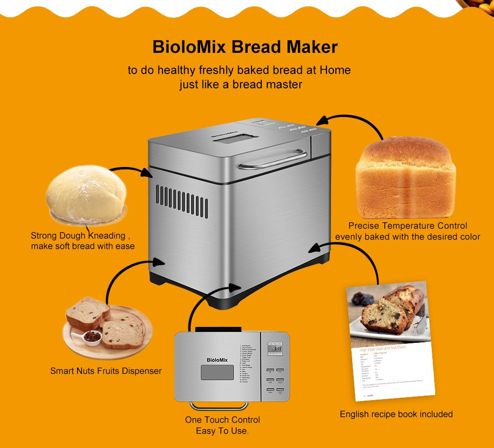 Biolomix BBM013 Máquina de Pan Automática de Acero Inoxidable 19 en 1