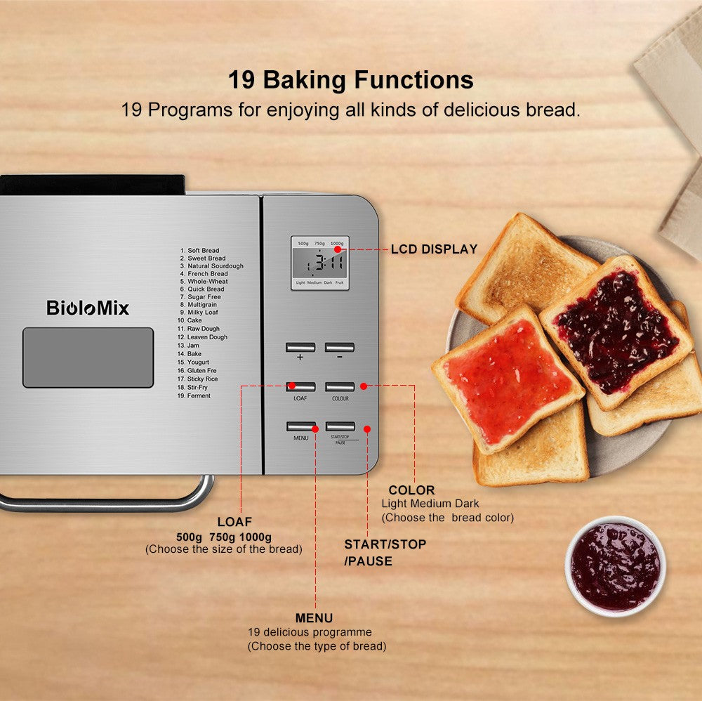 Biolomix BBM013 Máquina de Pan Automática de Acero Inoxidable 19 en 1
