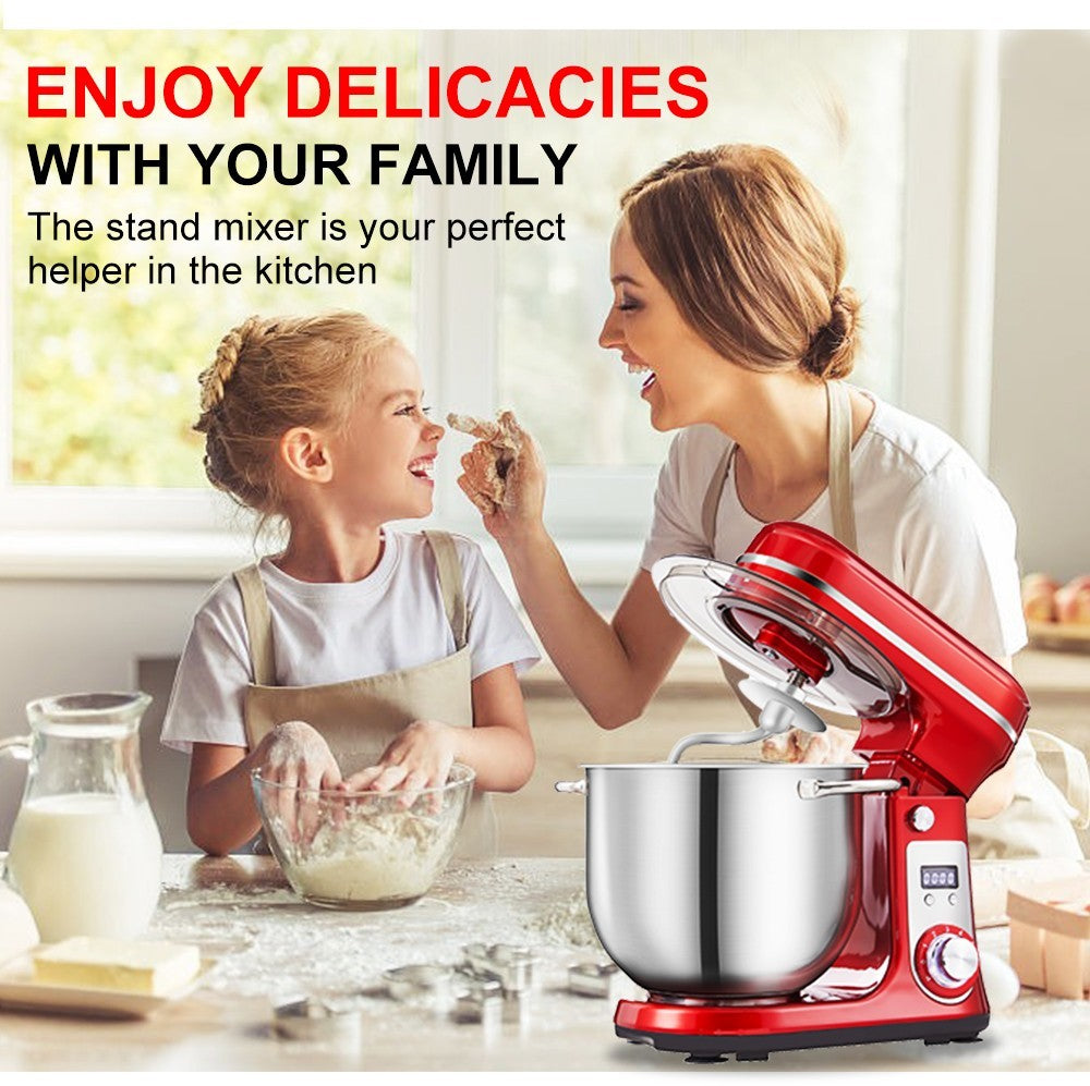 Batidora amasadora de cocina BioloMix BM601 de 1200 W, batidora de crema y claras de huevo, amasadora de masa para pasteles, capacidad de 6 L, bol de acero inoxidable, 6 velocidades, pantalla LED - Gris
