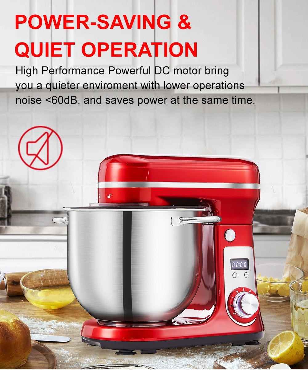 Batidora amasadora de cocina BioloMix BM601 de 1200 W, batidora de crema y claras de huevo, amasadora de masa para pasteles, capacidad de 6 L, bol de acero inoxidable, 6 velocidades, pantalla LED - Gris