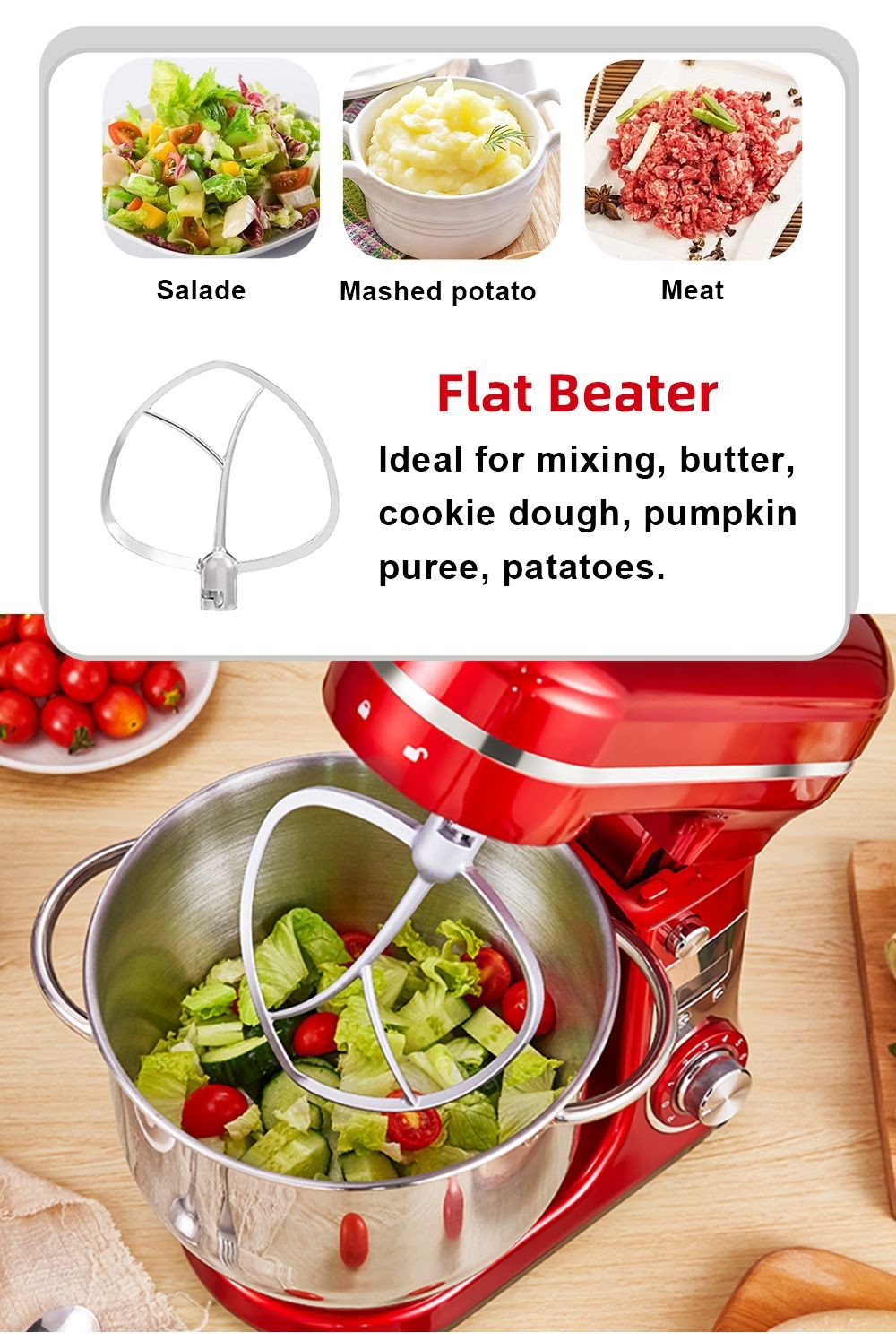 Batidora amasadora de cocina BioloMix BM601 de 1200 W, batidora de crema y claras de huevo, amasadora de masa para pasteles, capacidad de 6 L, bol de acero inoxidable, 6 velocidades, pantalla LED - Gris