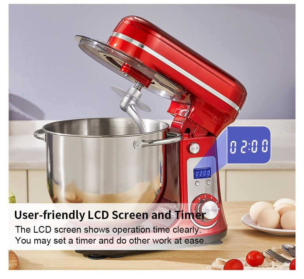 Batidora amasadora de cocina BioloMix BM601 de 1200 W, batidora de crema y claras de huevo, amasadora de masa para pasteles, capacidad de 6 L, bol de acero inoxidable, 6 velocidades, pantalla LED - Gris