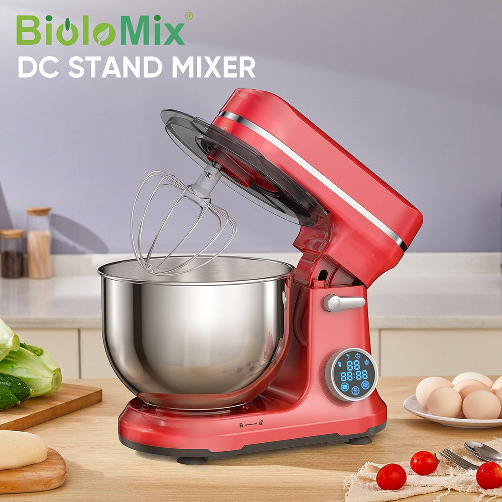 Batidora amasadora BioloMix BM602E de 5L para cocina, motor DC de 1200W con 11 velocidades, pantalla digital OLED, bajo nivel de ruido, con gancho para masa, batidor plano y batidor de varillas.