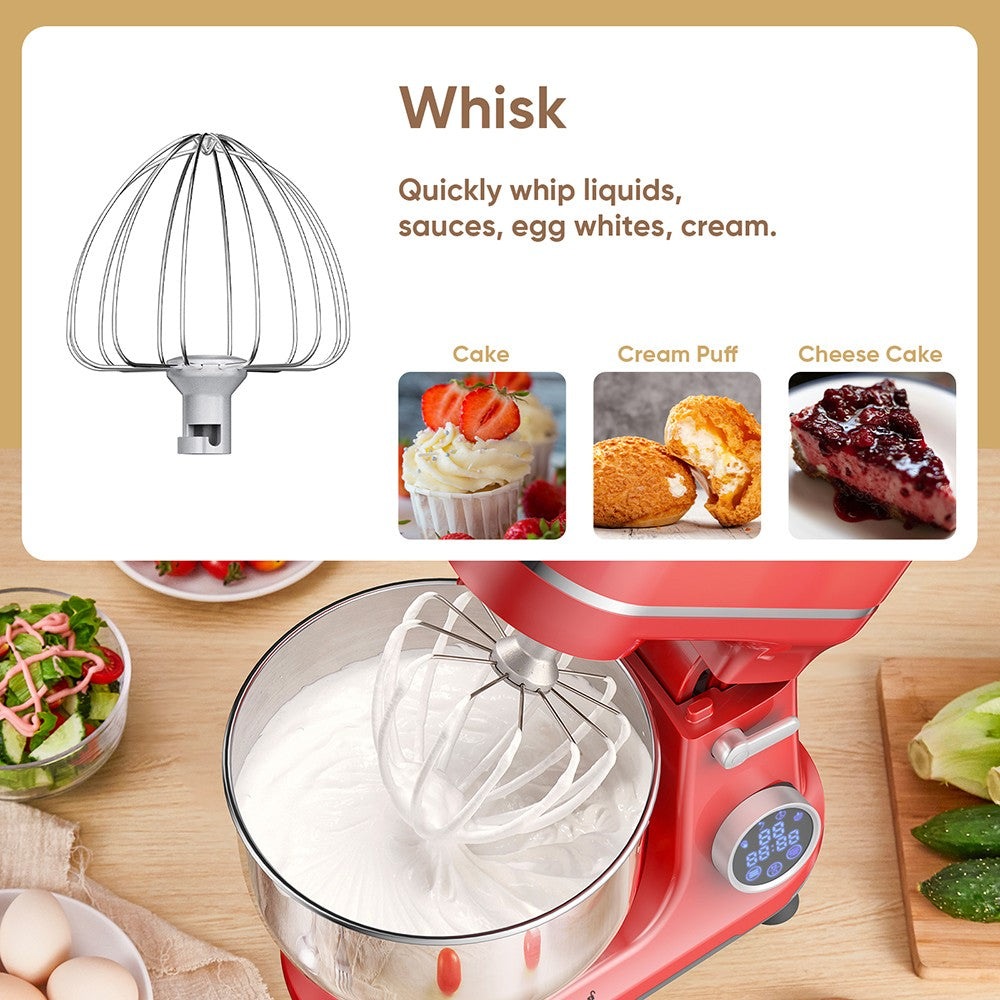 Batidora amasadora BioloMix BM602E de 5L para cocina, motor DC de 1200W con 11 velocidades, pantalla digital OLED, bajo nivel de ruido, con gancho para masa, batidor plano y batidor de varillas.