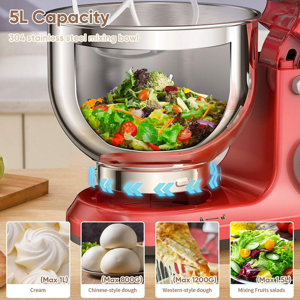 Batidora amasadora BioloMix BM602E de 5L para cocina, motor DC de 1200W con 11 velocidades, pantalla digital OLED, bajo nivel de ruido, con gancho para masa, batidor plano y batidor de varillas.