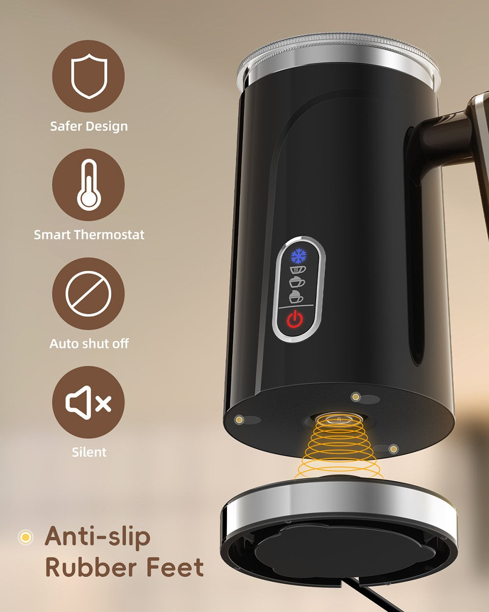 BioloMix BMF101 Espumador y Calentador de Leche Eléctrico 4 en 1, Automático Frío y Caliente, para Latte, Fabricador de Espuma, Chocolates Calientes, Capuchino - Negro