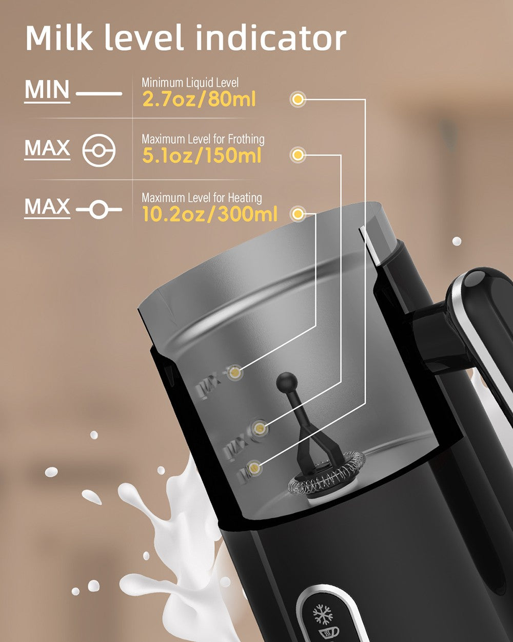 BioloMix BMF101 Espumador y Calentador de Leche Eléctrico 4 en 1, Automático Frío y Caliente, para Latte, Fabricador de Espuma, Chocolates Calientes, Capuchino - Negro