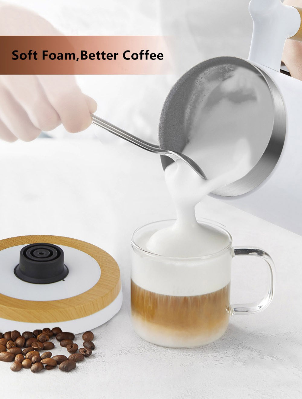 BioloMix BN11 Espumador de leche frío/caliente 4 en 1, capacidad para espumar 150 ml, capacidad para calentar 300 ml