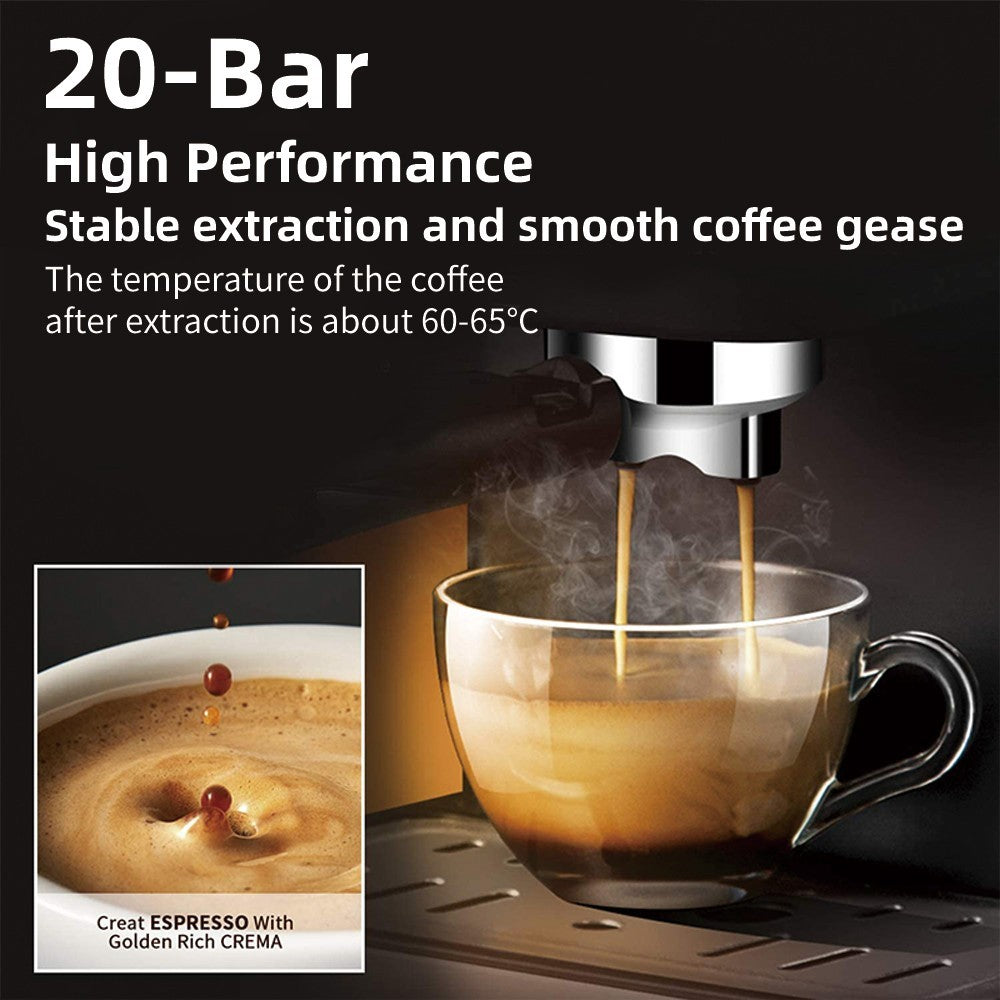 BioloMix CM7008 Cafetera Espresso Semiautomática con Espumador de Leche a Vapor, Presión de 20 Bares, Tanque de Agua de 1.1L, para una o dos tazas