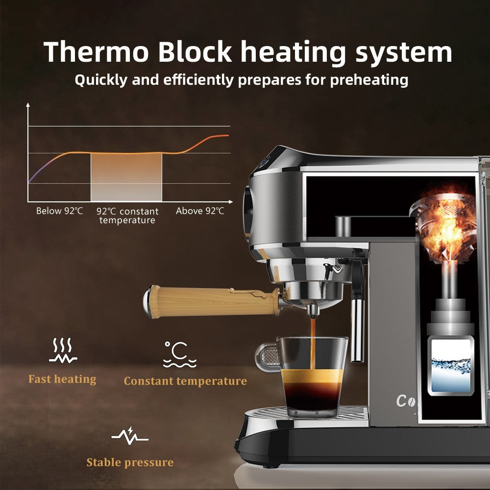BioloMix CM7008 Cafetera Espresso Semiautomática con Espumador de Leche a Vapor, Presión de 20 Bares, Tanque de Agua de 1.1L, para una o dos tazas
