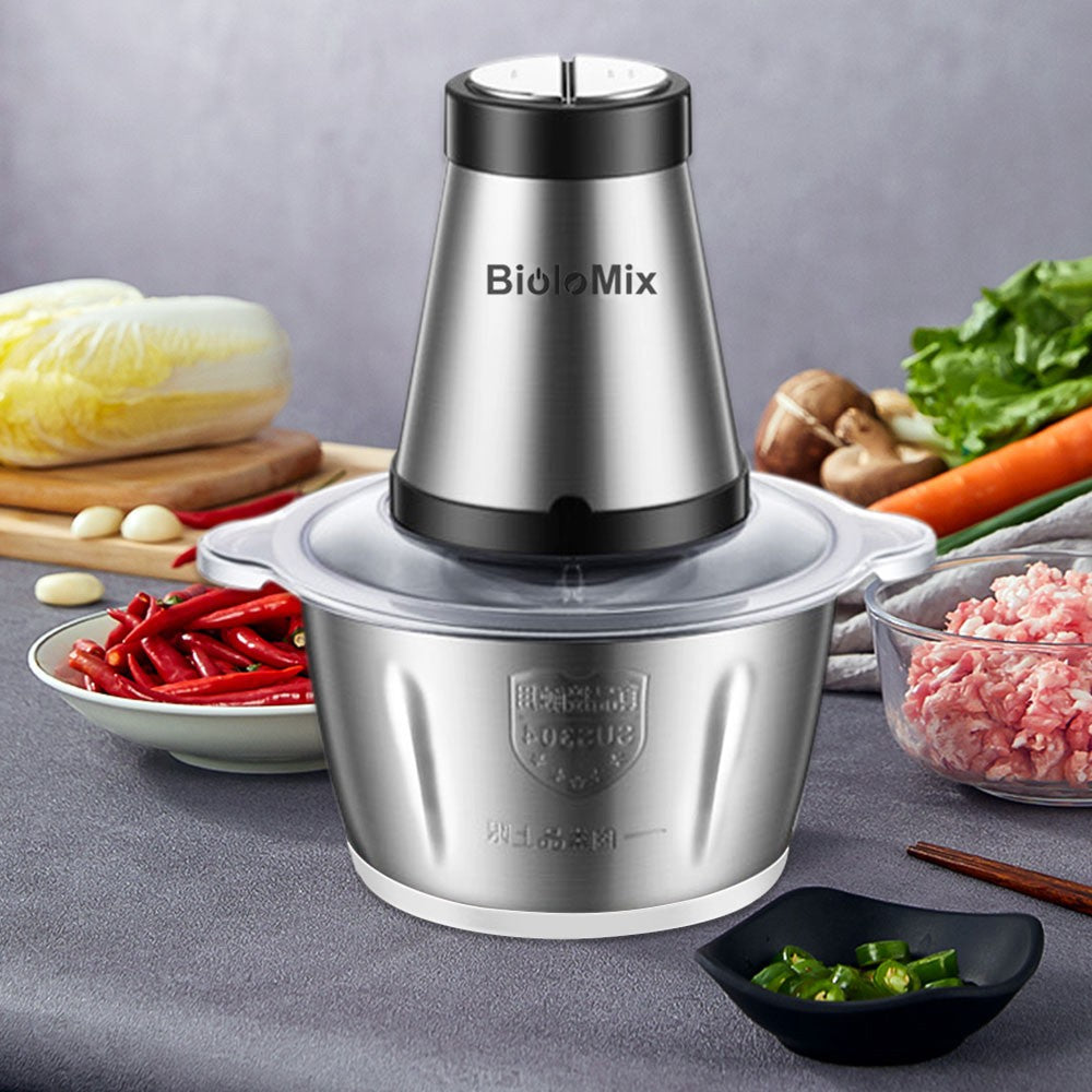 Picadora de carne eléctrica BioloMix CP615, 2 velocidades (baja/alta), motor de 500 W, gran capacidad de 2 L.