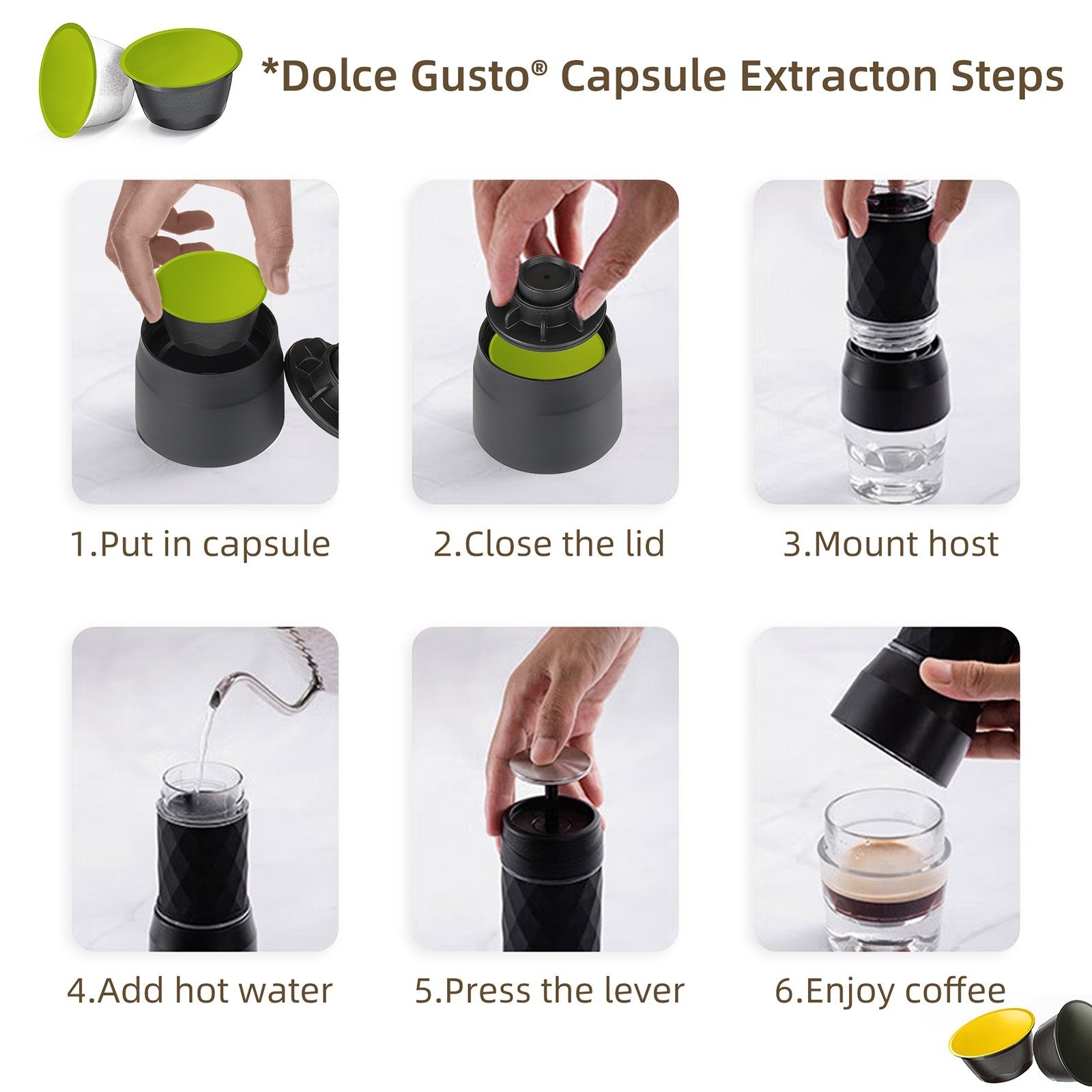 Cafetera Portátil BioloMix HS8439, Cafetera de Cápsulas y Café Molido con Presión Manual de 13-18 Bar, Depósito de Agua de 80 ml, para Viajes y Picnic - Negra