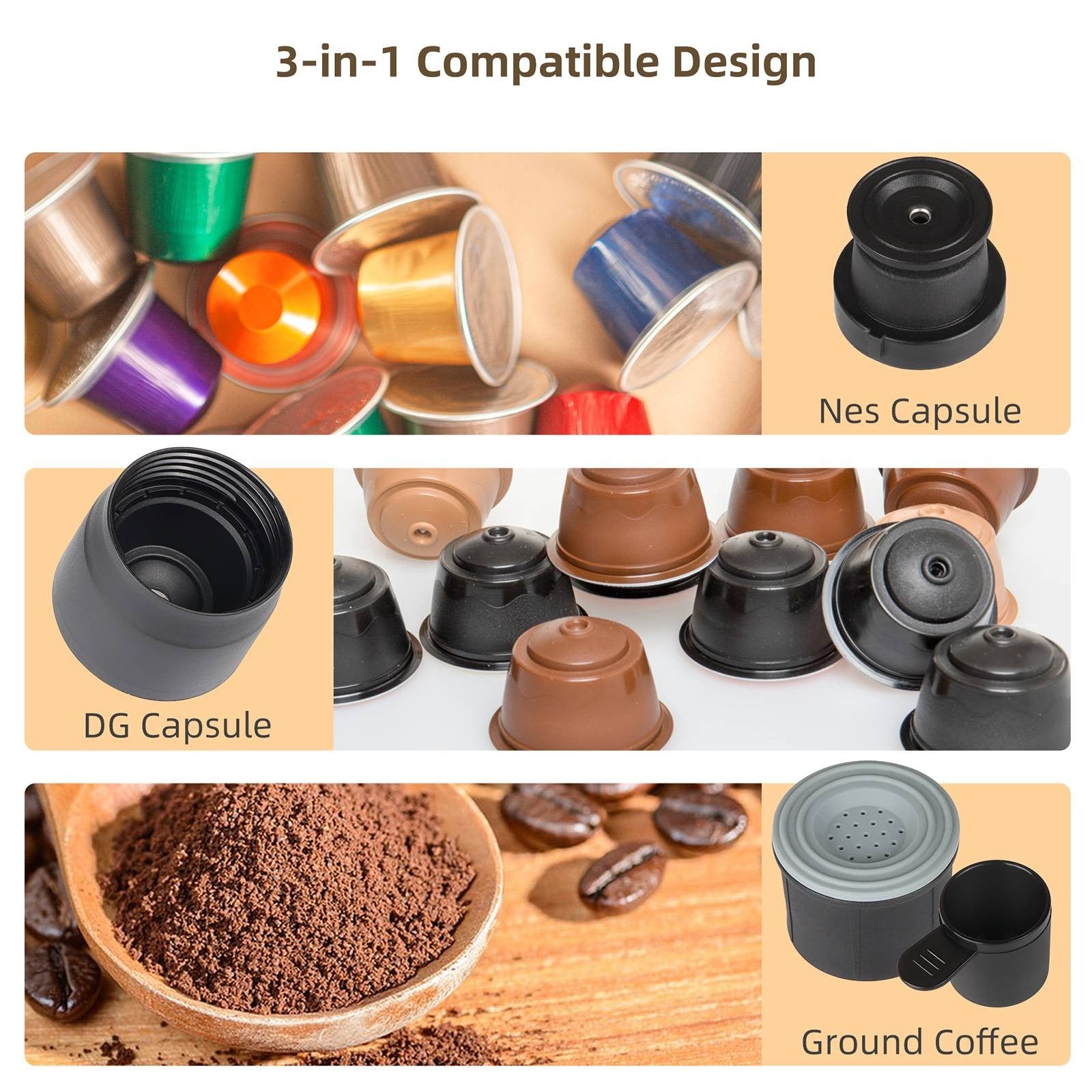 Cafetera Portátil BioloMix HS8439, Cafetera de Cápsulas y Café Molido con Presión Manual de 13-18 Bar, Depósito de Agua de 80 ml, para Viajes y Picnic - Negra