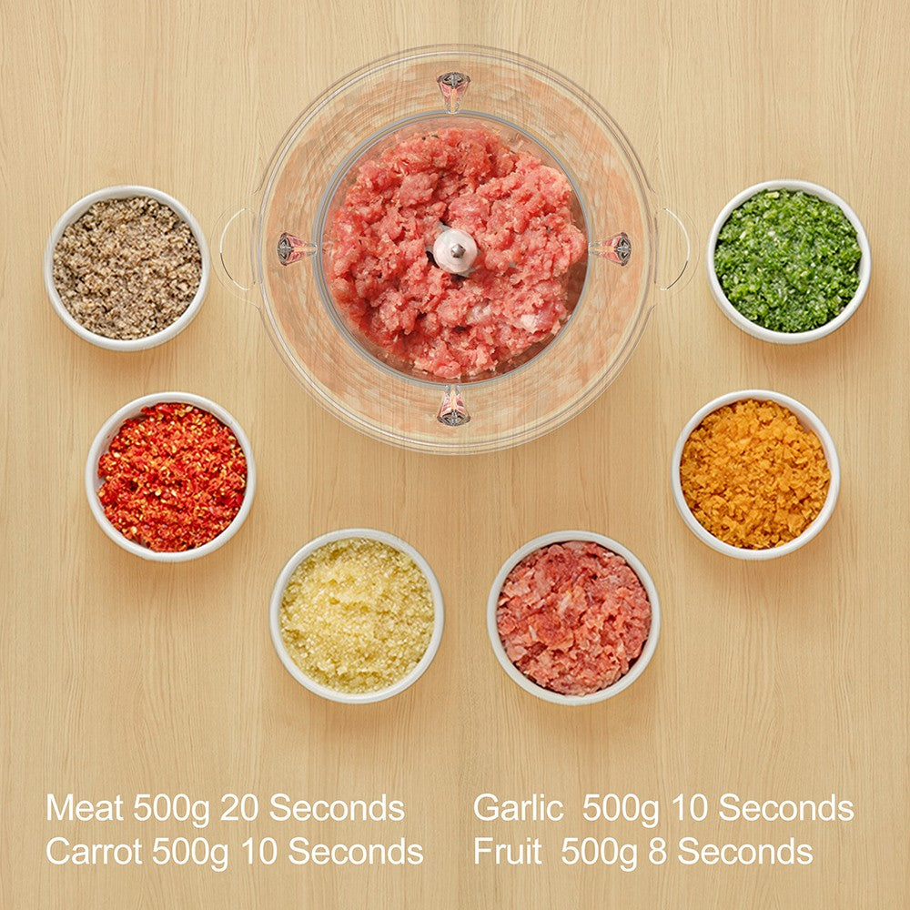Picadora de carne eléctrica BioloMix P6001 de 500 W, procesador de alimentos con vaso de vidrio de 1,8 L, dos velocidades, para verduras, cebolla y ajo.