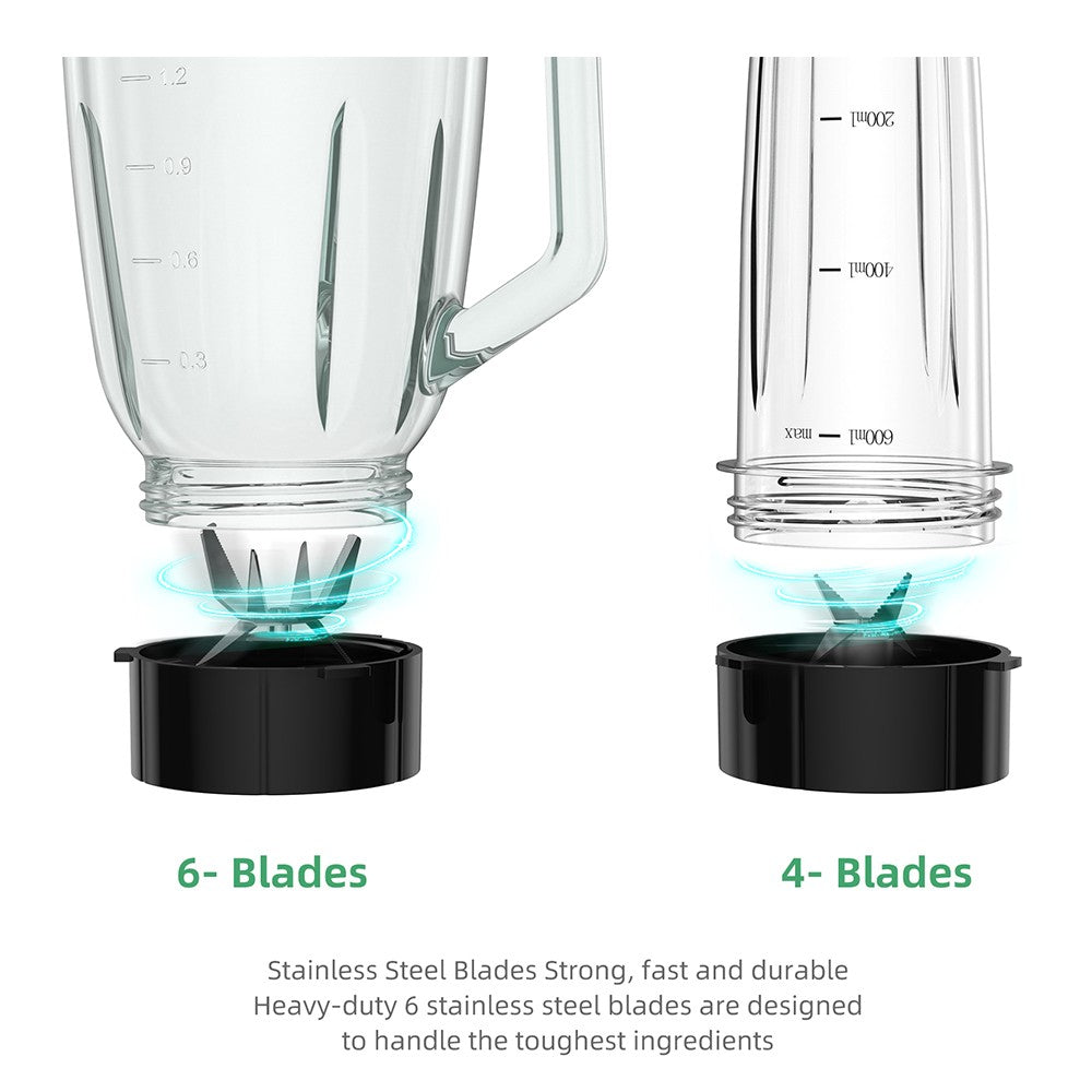 BioloMix SF701 Batidora de vaso para smoothies de 1300W con jarra de cristal de 1.5L, 2 velocidades y función Pulse.