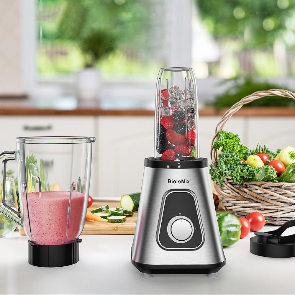 BioloMix SF701 Batidora de vaso para smoothies de 1300W con jarra de cristal de 1.5L, 2 velocidades y función Pulse.