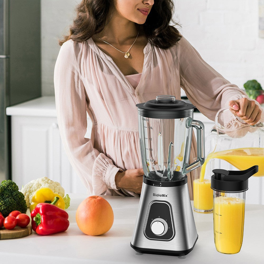 BioloMix SF701 Batidora de vaso para smoothies de 1300W con jarra de cristal de 1.5L, 2 velocidades y función Pulse.