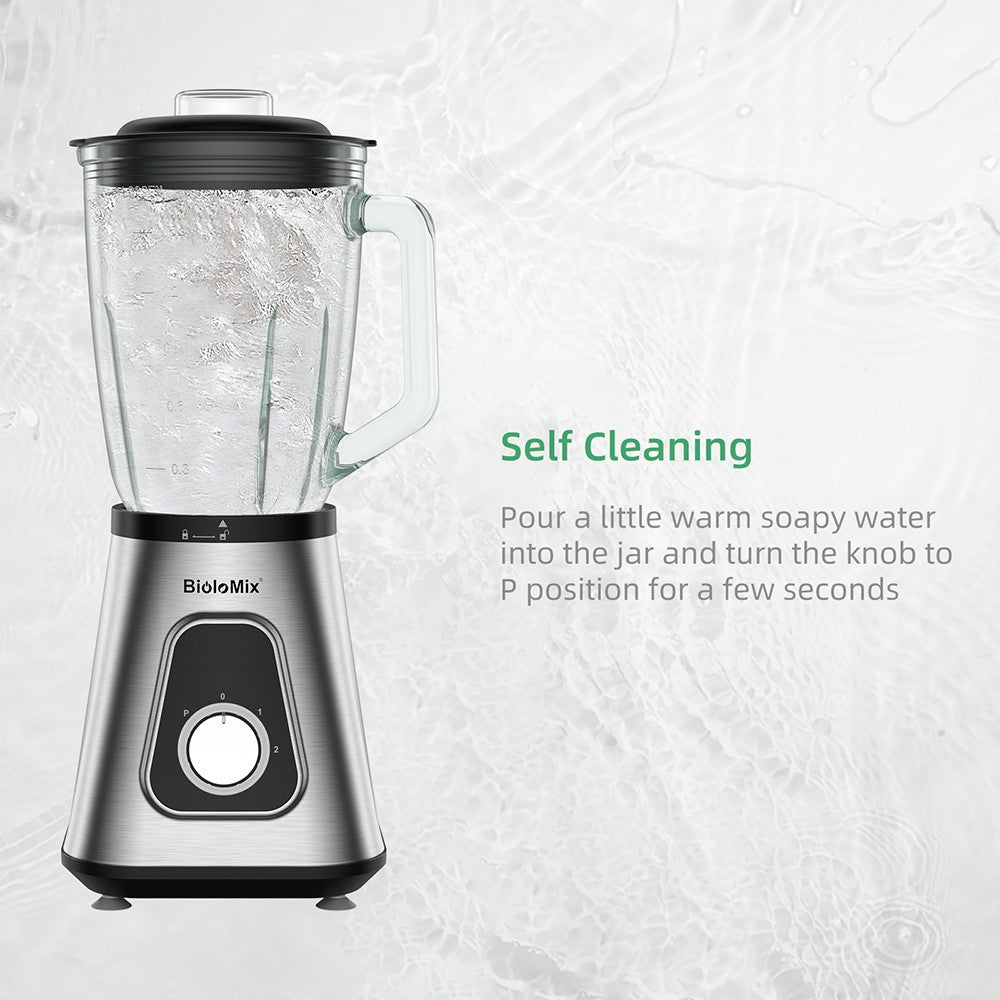 BioloMix SF701 Batidora de vaso para smoothies de 1300W con jarra de cristal de 1.5L, 2 velocidades y función Pulse.