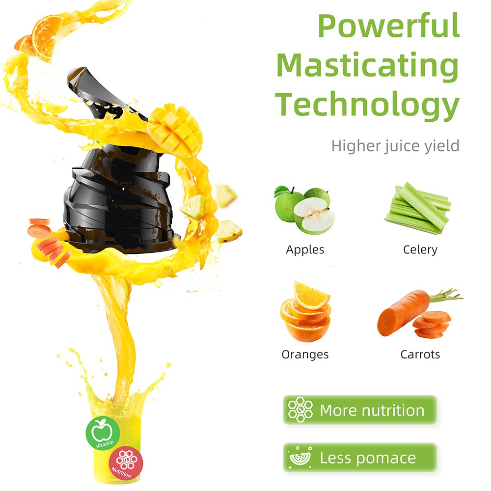 Exprimidor de Prensado en Frío BioloMix, con conducto de alimentación de 78 mm/3,07 pulgadas, potente motor de 200 W y 40-65 RPM, máquina de zumo de baja velocidad y bajo ruido.
