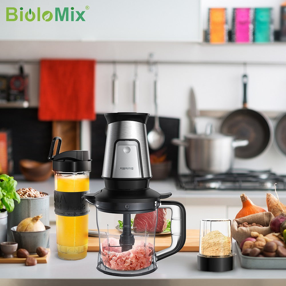 Procesador de alimentos multifuncional 3 en 1 BioloMix TB23M, exprimidor portátil de 700 W, batidora personal, picadora de carne, molinillo de café y especias, picadora de carne, batidos, mezclador de frutas.
