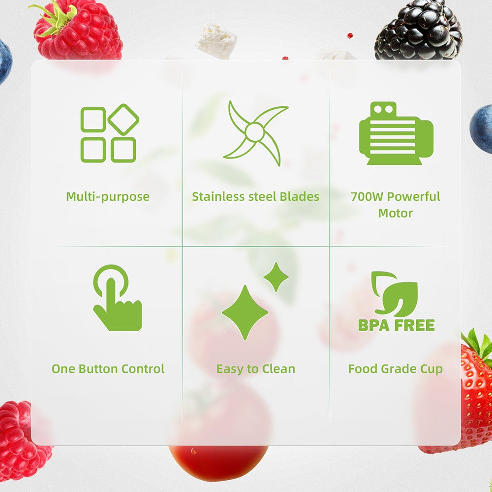 Procesador de alimentos multifuncional 3 en 1 BioloMix TB23M, exprimidor portátil de 700 W, batidora personal, picadora de carne, molinillo de café y especias, picadora de carne, batidos, mezclador de frutas.