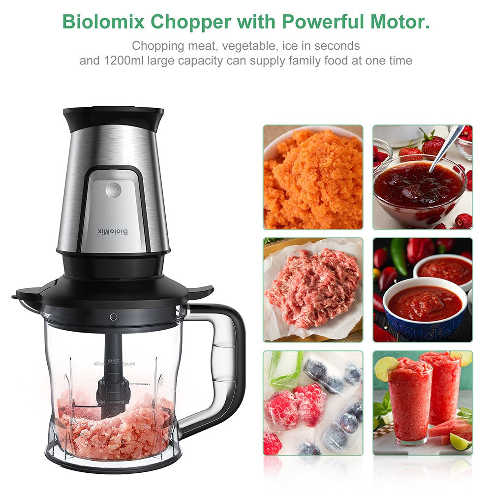 Procesador de alimentos multifuncional 3 en 1 BioloMix TB23M, exprimidor portátil de 700 W, batidora personal, picadora de carne, molinillo de café y especias, picadora de carne, batidos, mezclador de frutas.