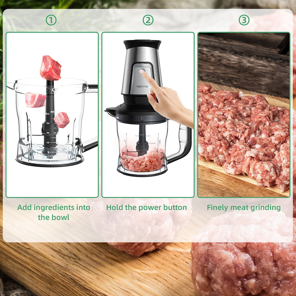 Procesador de alimentos multifuncional 3 en 1 BioloMix TB23M, exprimidor portátil de 700 W, batidora personal, picadora de carne, molinillo de café y especias, picadora de carne, batidos, mezclador de frutas.