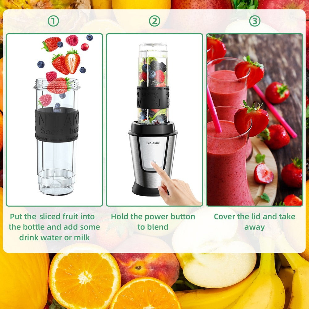 Procesador de alimentos multifuncional 3 en 1 BioloMix TB23M, exprimidor portátil de 700 W, batidora personal, picadora de carne, molinillo de café y especias, picadora de carne, batidos, mezclador de frutas.