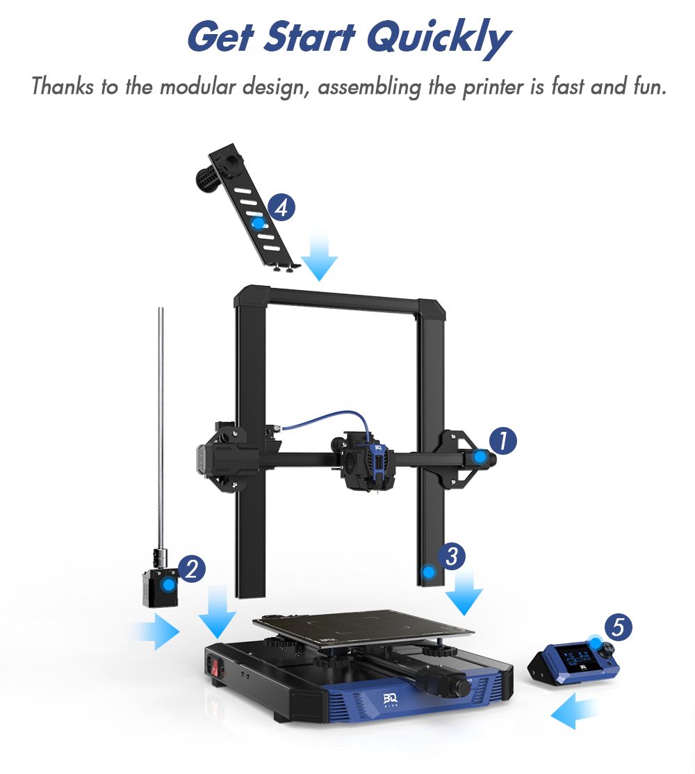 Impresora 3D BIQU Hurakan, Firmware Klipper, Nivelación automática, Micro sonda integrada, Cama caliente dividida, Impresión silenciosa, Sensor de fin de filamento, Control remoto WiFi, 220x220x270mm