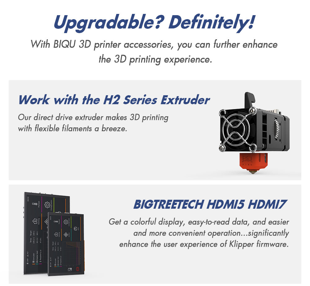 Impresora 3D BIQU Hurakan, Firmware Klipper, Nivelación automática, Micro sonda integrada, Cama caliente dividida, Impresión silenciosa, Sensor de fin de filamento, Control remoto WiFi, 220x220x270mm