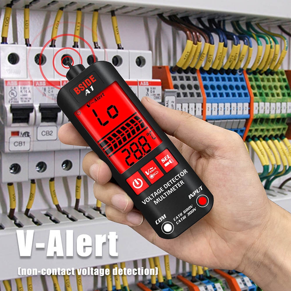 Multímetro digital BSIDE A1, bolígrafo para electricistas, probador de voltaje sin contacto, medidor de ohmios y Hz, prueba de cable vivo/neutro de CA, retroiluminación roja y verde, con bolsa de almacenamiento - negro
