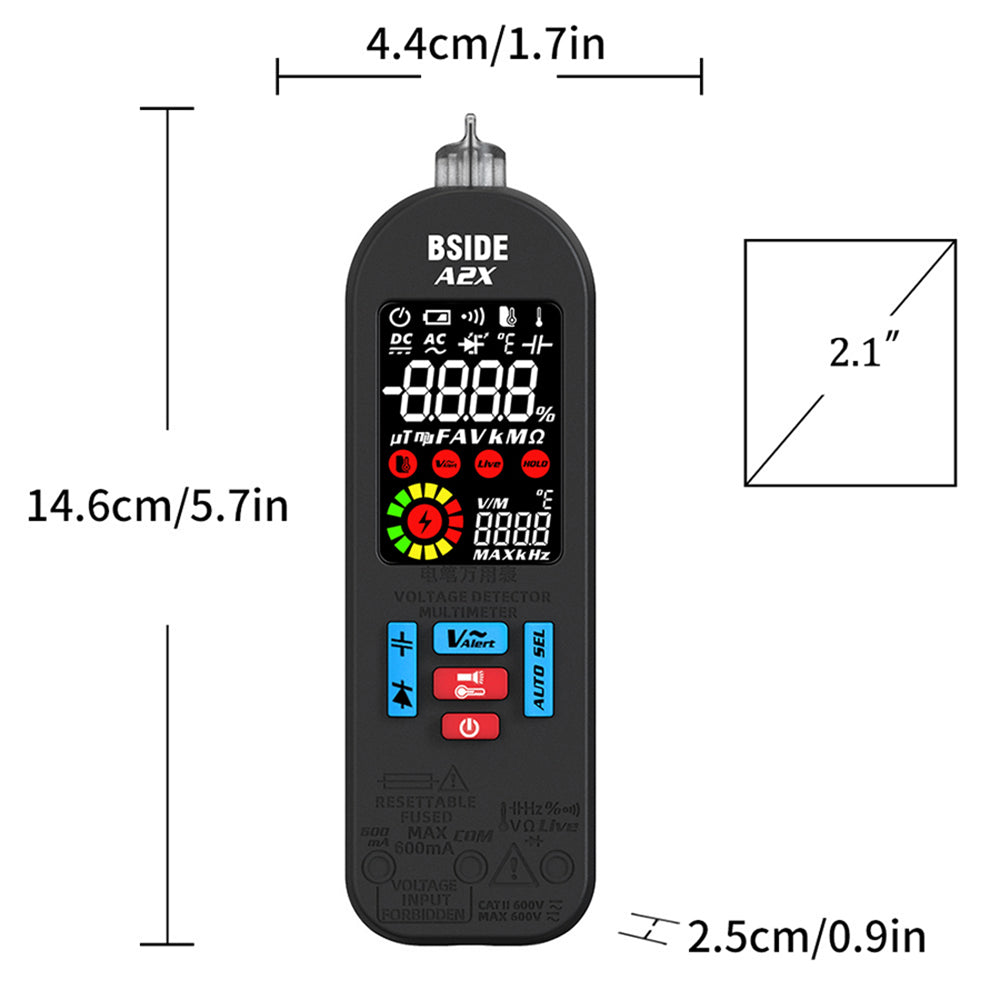 Multímetro digital inteligente BSIDE A2X, carga USB, pantalla LCD a color, batería recargable de iones de litio, linterna LED brillante, identificación inteligente de amperios.