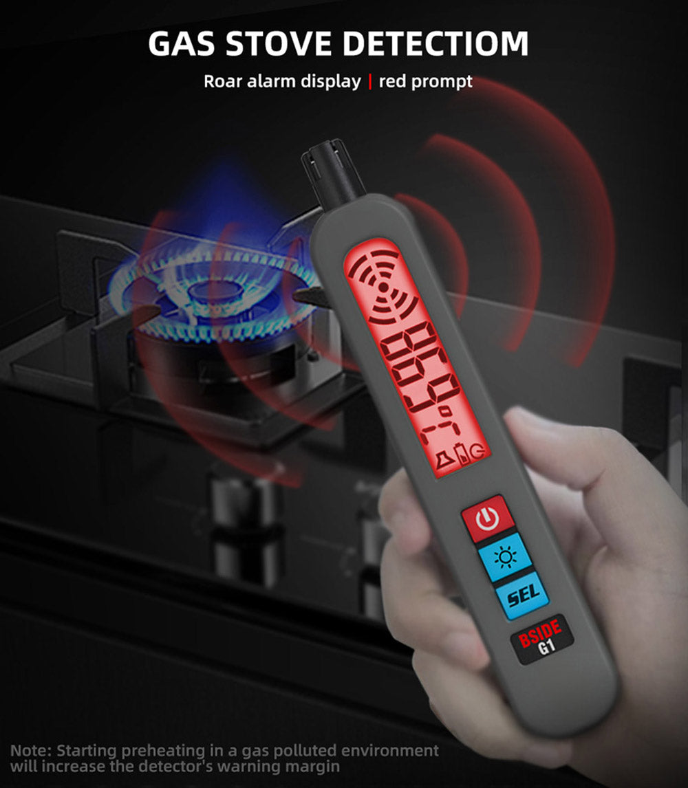 Detector de fugas de gases combustibles BSIDE G1, detección de fugas de gas natural, pantalla LCD con retroiluminación, alarma sonora, luminosa y por vibración, sin bolsa.