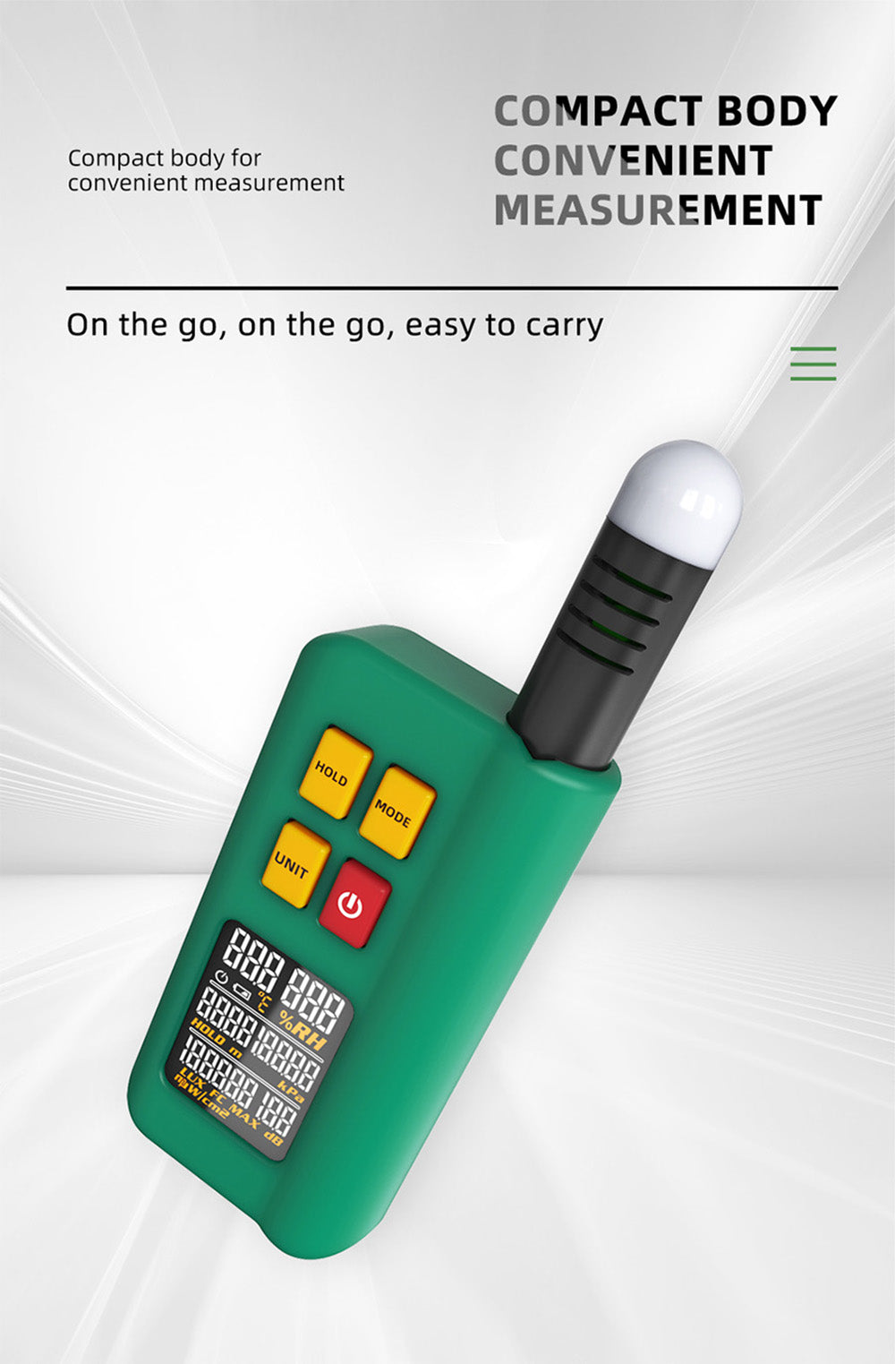 BSIDE GX1 Probador integral 4 en 1, probador de ambiente/temperatura humedad/luz ruido/altitud, con funciones de prueba ponderadas en decibelios, A y C - Verde