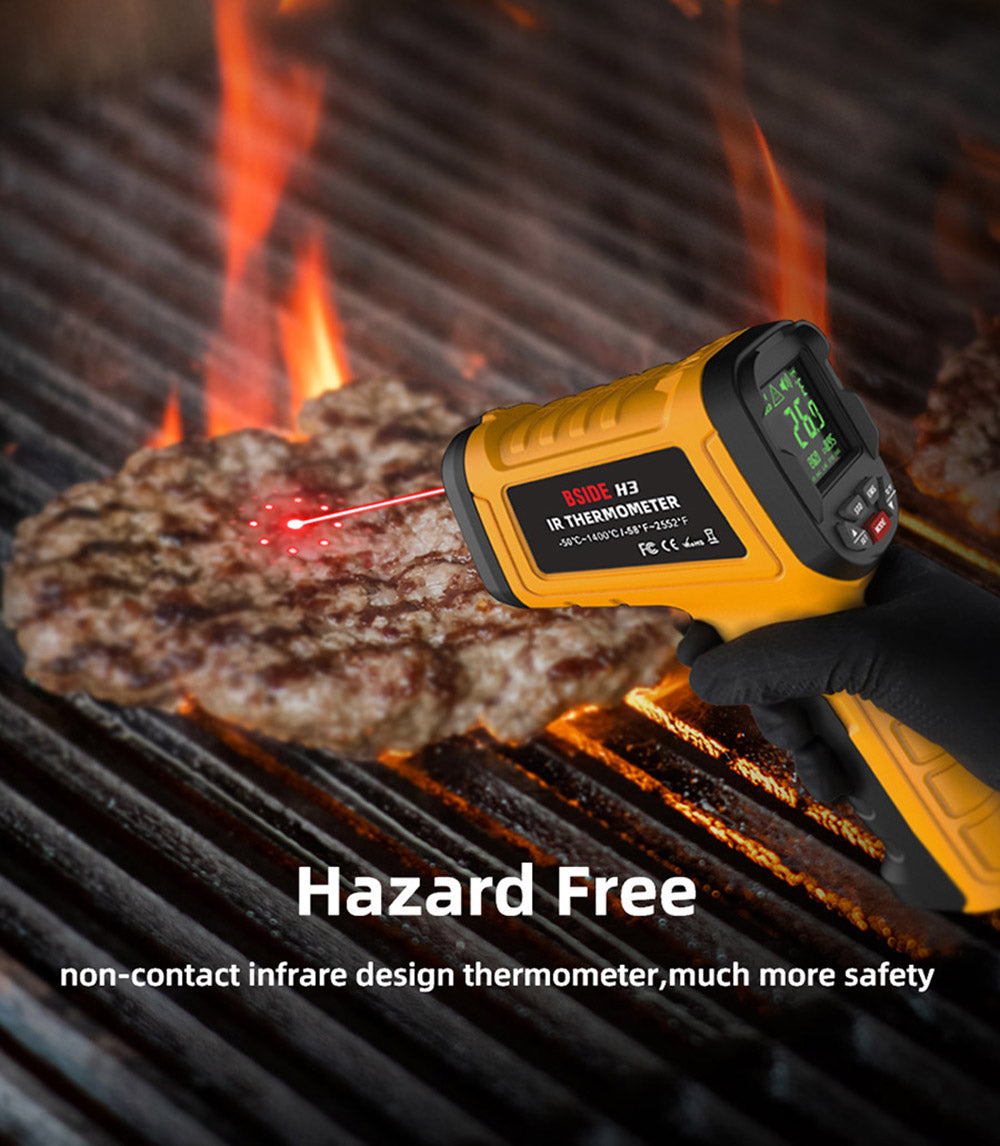 Termómetro Infrarrojo BSIDE H3, Pistola de Medición de Temperatura Industrial Láser Digital de Mano sin Contacto, -58℉—2552℉, Amarillo, Sin Batería