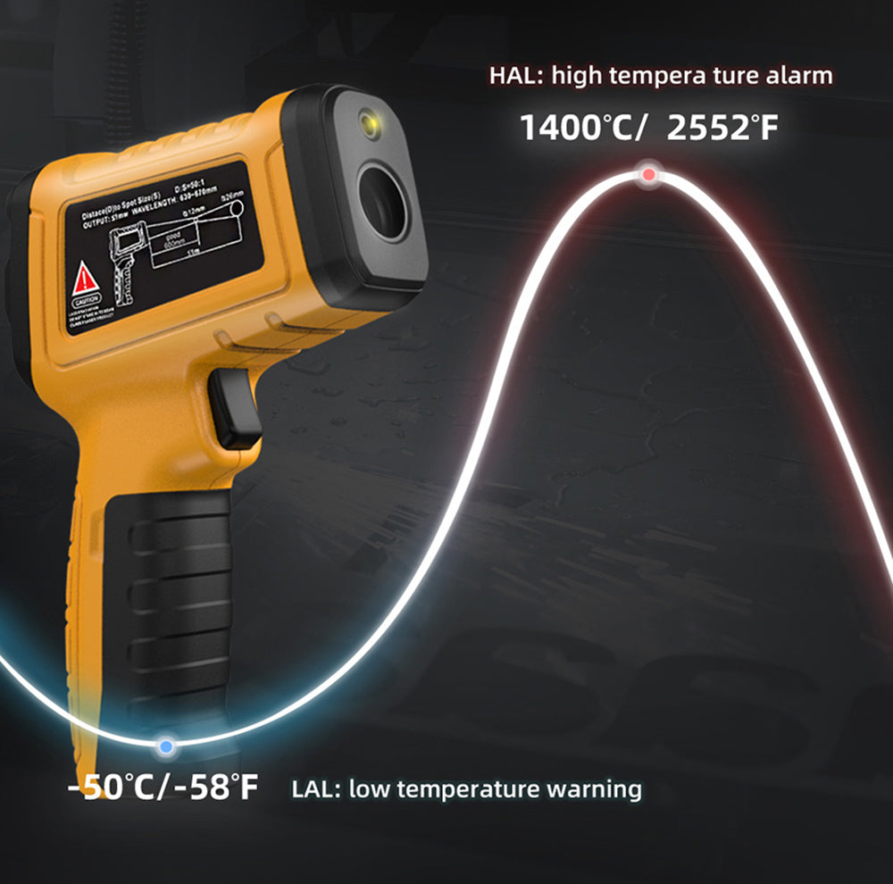 Termómetro Infrarrojo BSIDE H3, Pistola de Medición de Temperatura Industrial Láser Digital de Mano sin Contacto, -58℉—2552℉, Amarillo, Sin Batería
