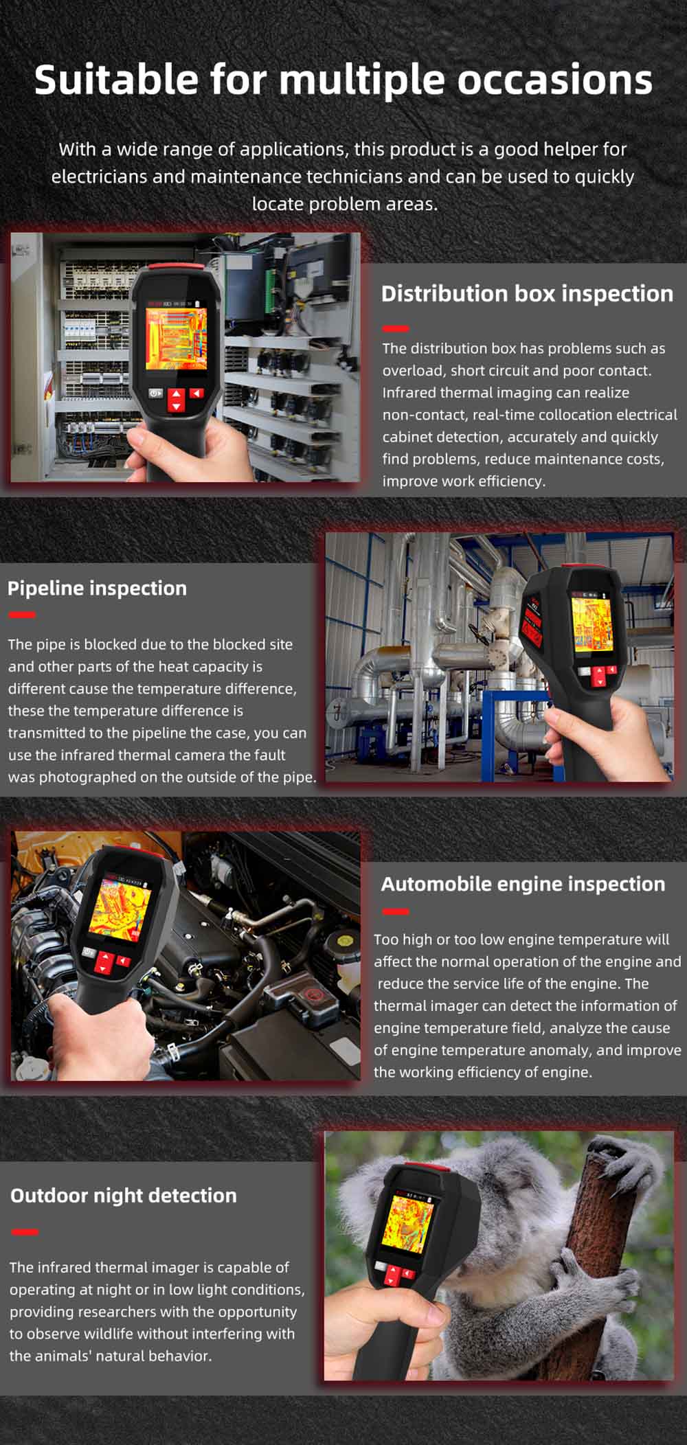 Cámara de imagen térmica infrarroja BSIDE HX3, pantalla LCD TFT de 2,4 pulgadas, resolución de 240 x 240, rango de temperatura de -20 °C a 550 °C, para inspección de viviendas, HVAC y electricidad.