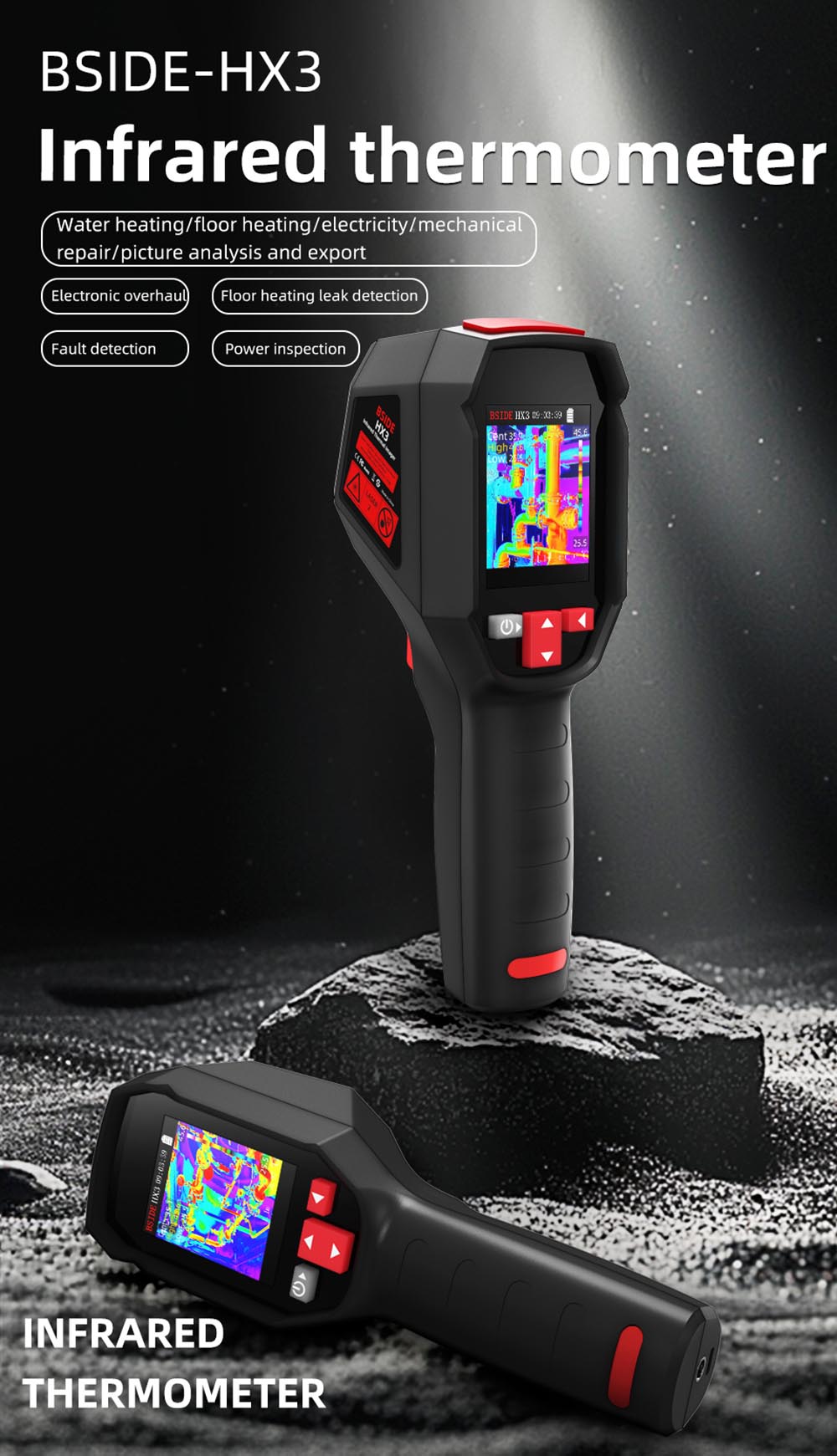 Cámara de imagen térmica infrarroja BSIDE HX3, pantalla LCD TFT de 2,4 pulgadas, resolución de 240 x 240, rango de temperatura de -20 °C a 550 °C, para inspección de viviendas, HVAC y electricidad.