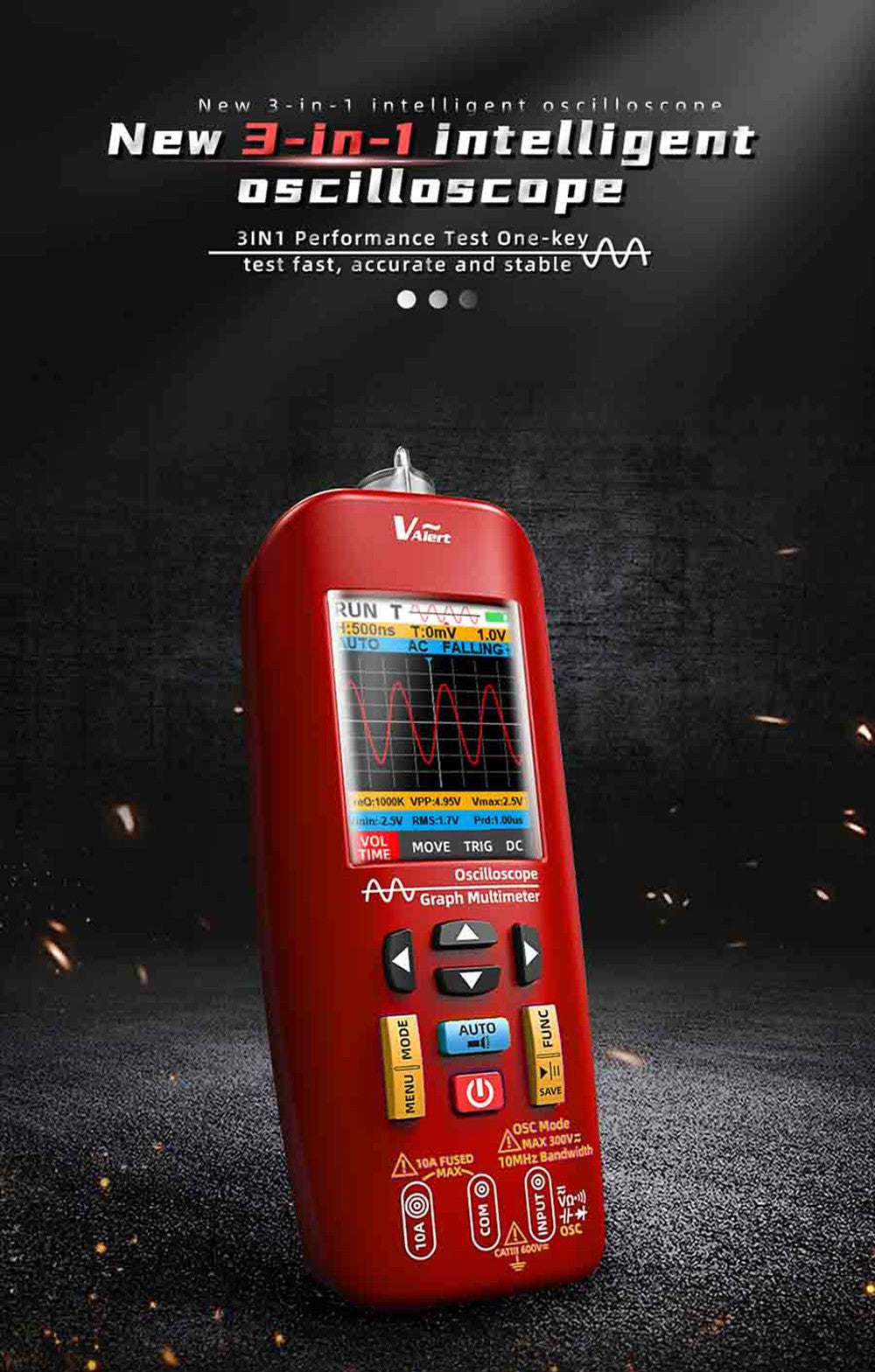 Osciloscopio digital BSIDE O1, multímetro de mano, almacenamiento de formas de onda, frecuencia de muestreo 48 MSa/s 10 MHz, probador profesional de componentes electrónicos - Rojo