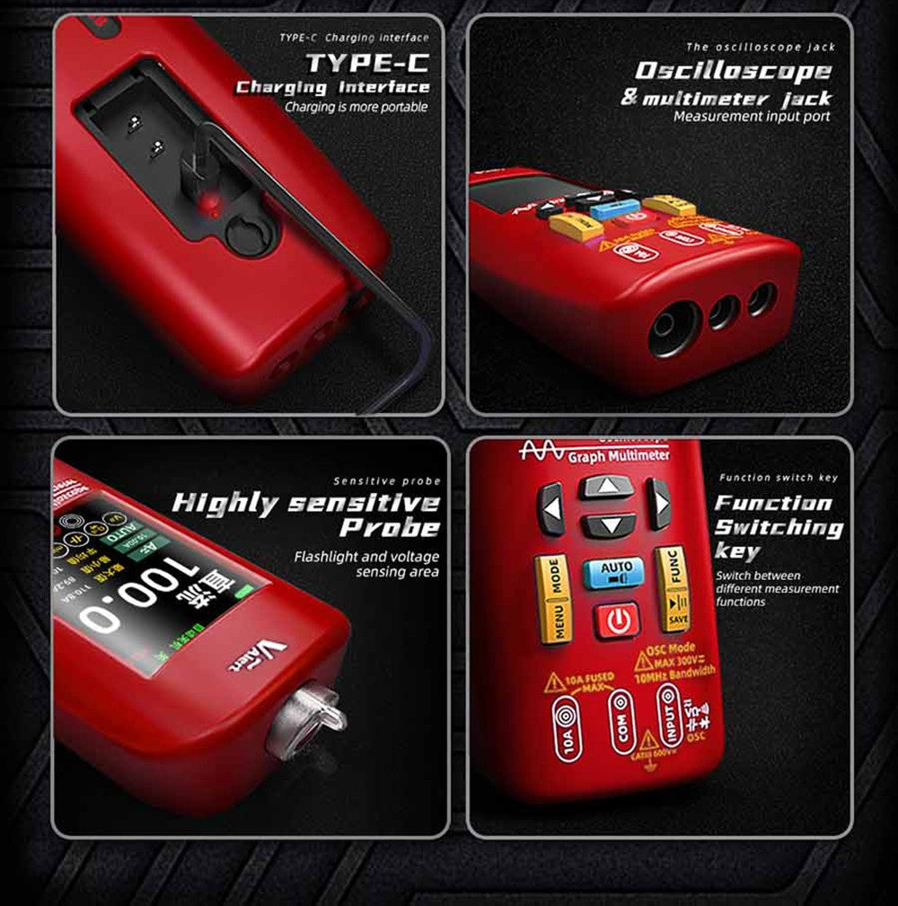 Osciloscopio digital BSIDE O1, multímetro de mano, almacenamiento de formas de onda, frecuencia de muestreo 48 MSa/s 10 MHz, probador profesional de componentes electrónicos - Rojo