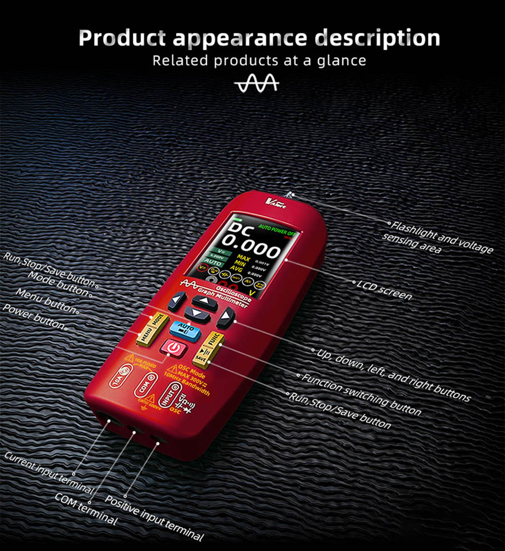 Osciloscopio digital BSIDE O1, multímetro de mano, almacenamiento de formas de onda, frecuencia de muestreo 48 MSa/s 10 MHz, probador profesional de componentes electrónicos - Rojo