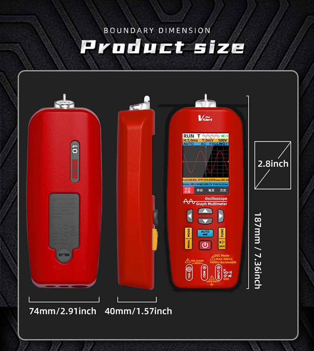 Osciloscopio digital BSIDE O1, multímetro de mano, almacenamiento de formas de onda, frecuencia de muestreo 48 MSa/s 10 MHz, probador profesional de componentes electrónicos - Rojo