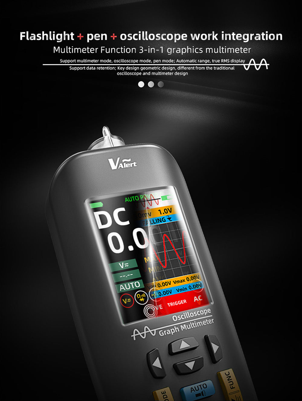 Multímetro osciloscopio BSIDE O1X 3 en 1, tipo bolígrafo eléctrico, ancho de banda de 10 MHz, pantalla a color TFT de 2,8 pulgadas, batería de litio de 2000 mAh, linterna LED.