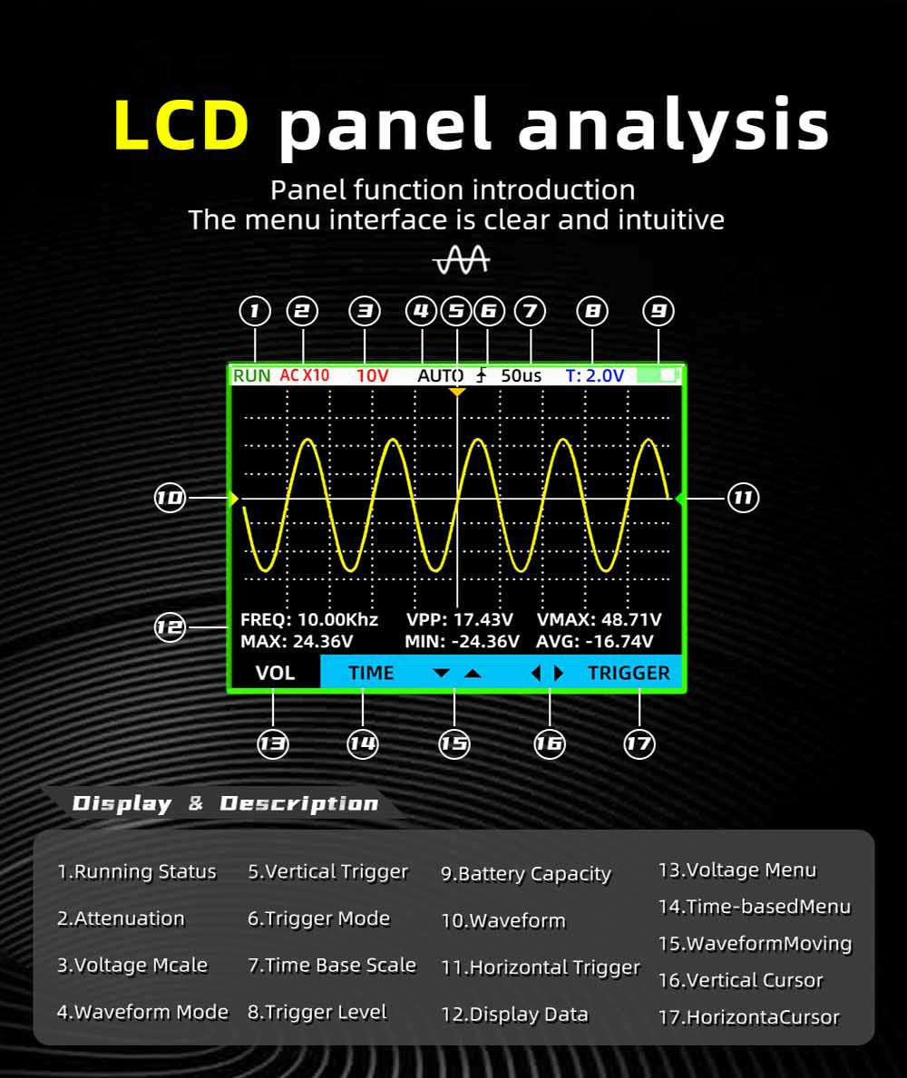 Multímetro con osciloscopio digital portátil BSIDE OT2, ancho de banda de 10 MHz con frecuencia de muestreo de 48 MSa/s, pantalla LCD de 2,8 pulgadas.
