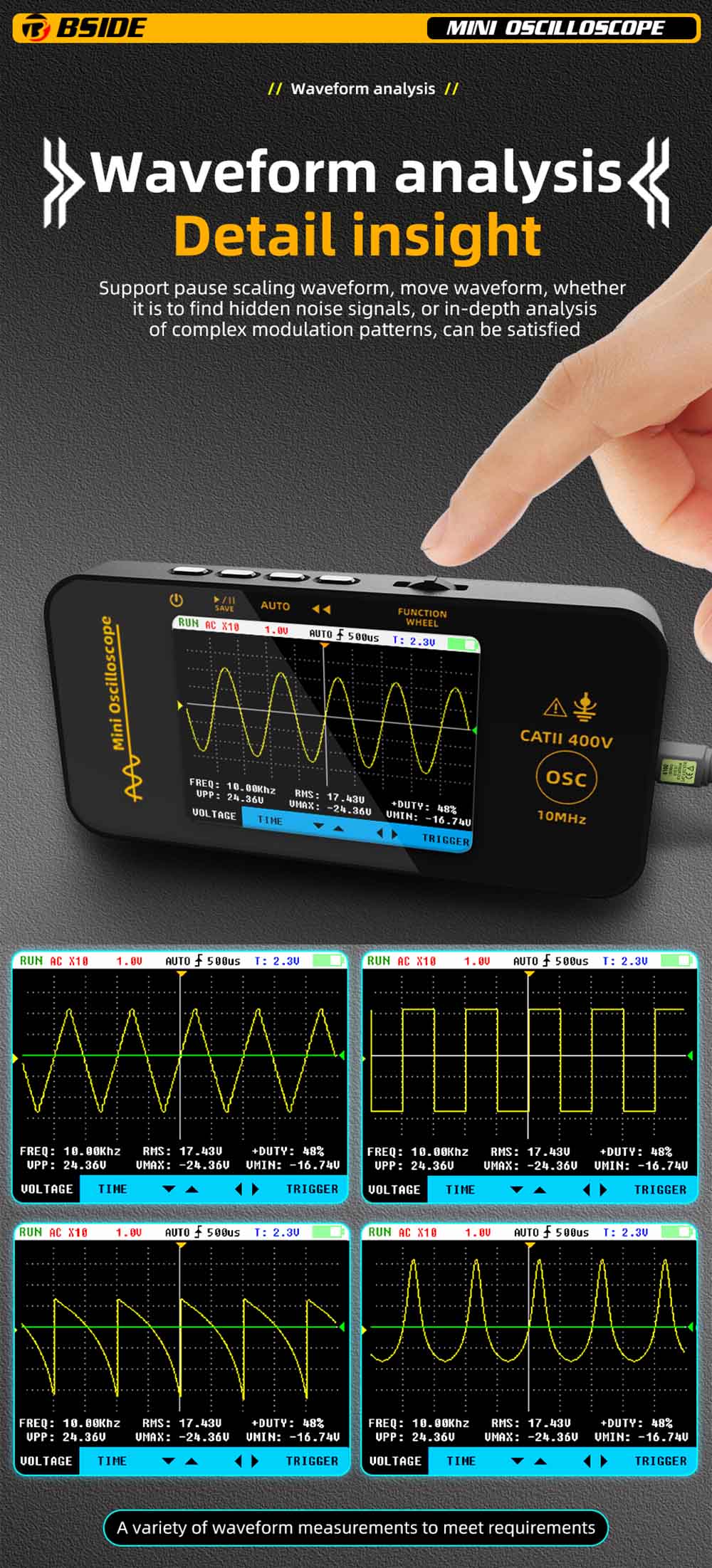 Osciloscopio BSIDE OT3 con sonda, 3.2