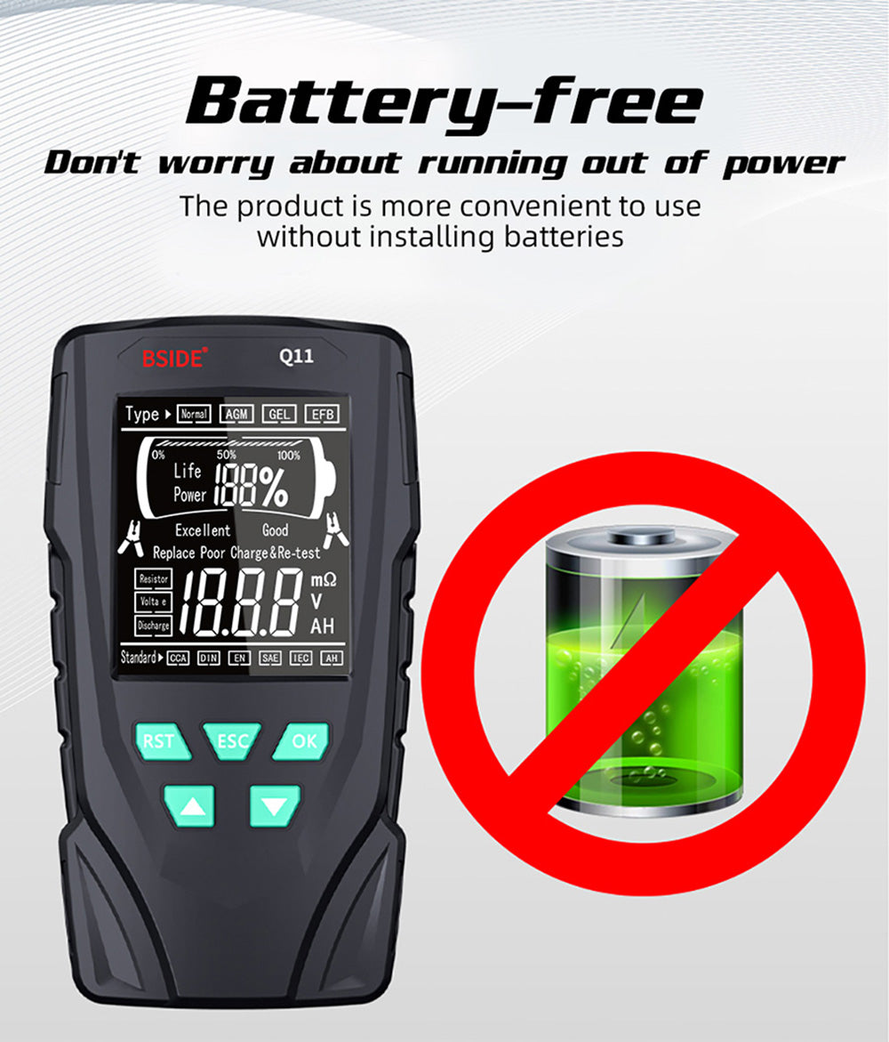 Probador de batería de coche BSIDE Q11, comprobador digital de 12V 24V, analizador de batería de plomo-ácido CCA, herramienta de diagnóstico de detección automática profesional de 3Ah-200Ah