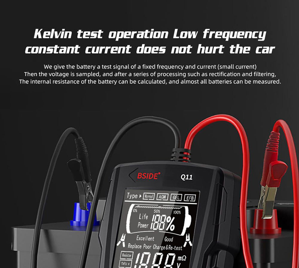 Probador de batería de coche BSIDE Q11, comprobador digital de 12V 24V, analizador de batería de plomo-ácido CCA, herramienta de diagnóstico de detección automática profesional de 3Ah-200Ah